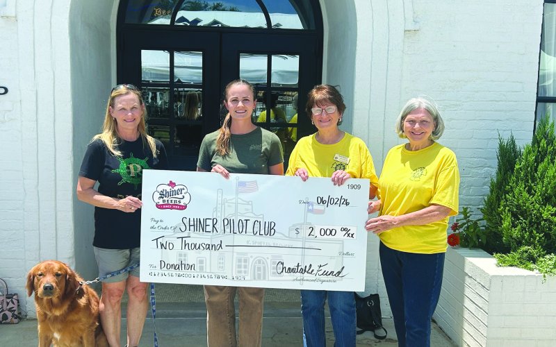 Pictured are, left to right, Brew (Shiner’s Mascot), Lisa Stafford, Lauren Petras, Betty Petras and Kathy Kofron.