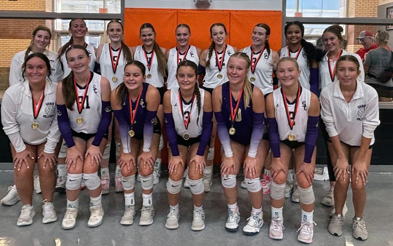The Shiner varsity volleyball team won the Silver bracket at the Schulenburg Tournament last week. Front row from left are Reagan Fluitt, Savannah Durrett, Emersyn Boehm, Marie Johnson, Tinsley Vasek, Addie Prove and Kayson Fleeman. Back from from left are Paisley Wallace, Kayden Smith, Kallee Kifer, Taylor Kocian, Harper Lenehan, Harlee Sevcik, Lexi Boner, Kiera Curtis and Maddi Hubbard. Submitted photo.