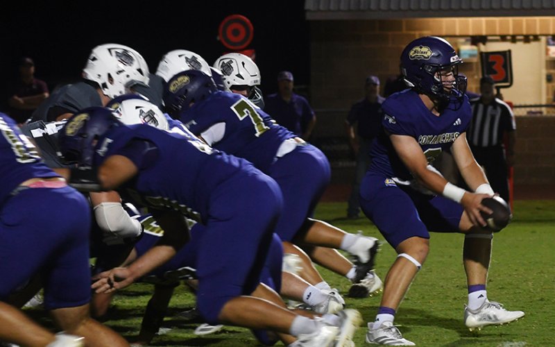 Levi Werner executes an offensive play during Shiner’s home game with Industrial Aug. 28. Shiner will be home for the next two games. Photo by Mark Lube.