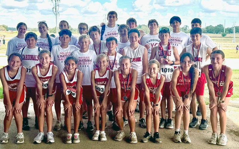 Shiner St. Paul and St. Ludmila cross-country runners at Gonzales Invitational Meet on Saturday. Photo courtesy of Nicco Brown.