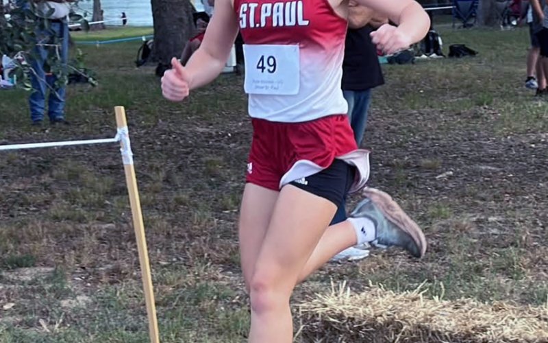 Skylar Mozisek was the top runner for the Lady Cards at the St. Joe meet.  She placed eighth with a time of 14:45.36. Photo courtesy of Nicco Brown.