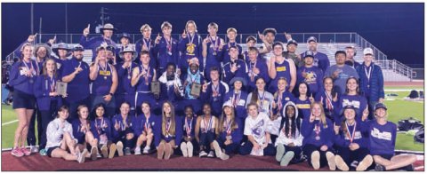 The Lady Comanche and Comanche varsity track teams each brought home the district championship at the district meet Friday in Ganado. Photo courtesy of Jodie Palmer.