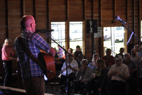One of the contestants gives his all at the 2019 Songwriter Serenade, held inside the Moravia Catholic Church Parish Hall that year. The event will be just a few miles up FM 957 this year, at the much more spacious, covered outdoor pavilion found at St. John Community. Performances start at 11. a.m.