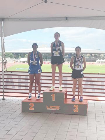 Estefania Colchado on the stand for the 3,200-meter run at the state meet on Saturday. Photo courtesy of Moulton ISD.