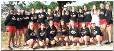 The Shiner St. Paul girls track team earned the 4-2A TAPPS title last week at the meet at Bryan Allen Academy by scoring 183 points. The Cardinals came in second with 146 points in the book. Photo by Mark Lube.