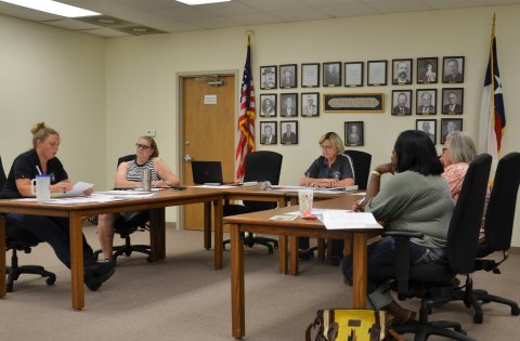 City Administrator Grace Ward discusses the fiscal year 2023 budget expected revenue with the Hallettsville City Council Monday, June 20. Photo by Hans Lammeman. 