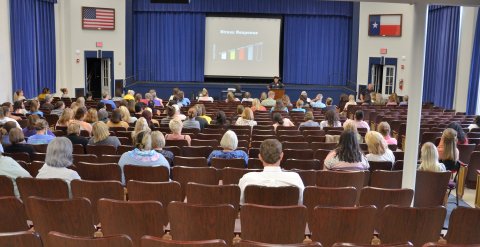 YISD teachers and staff attend the active attacker training at Yoakum High School Tuesday, Aug. 9.