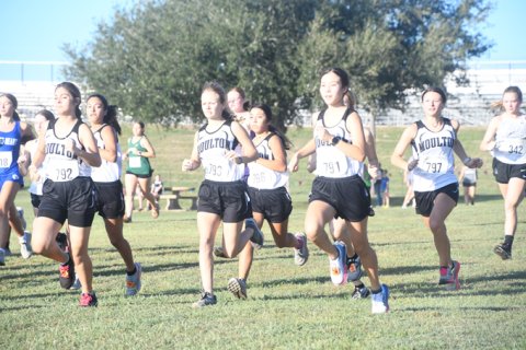 The Moulton varsity girls at the start of the race.
