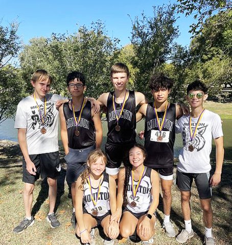 Top 20 finishers from the Shiner meet on Saturday. Not shown as written is Girls Varsity: Estefania Colachado, 6th; Karsyn Blahuta, 18th. Varsity Boys: Edgar Mendiola, 4th; Trenton Meisetschleager, 9th; Brayan Colchado, 11th; Seth Lopez 17th; Ricky Santana 18th; Andrew Guyn, 19th. Photo courtesy of Moulton ISD.