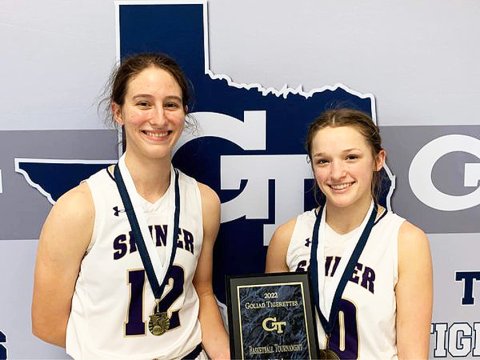 Goliad Tournament: All-Tournament Rylee Vancura (left) and Tournament MVP Callie Sevcik (right). Photo courtesy of Michelle Winkenwerder.