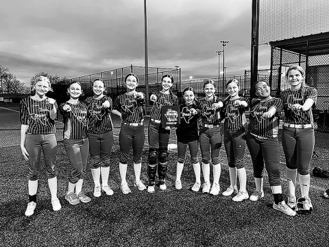 C-Class Winter World Series-USAF-Second Place winner. Texas Dual: From left is Kendyl Boehm, Reagan Reitz, Eastyn Pohler, Natalynn Milliorn, Jessa Rose Cox, Demi Morrow, Taylor Kocia, Madi Hubbard, Patricia Price and Kenzie Springfield. Photo courtesy of Michelle Price.