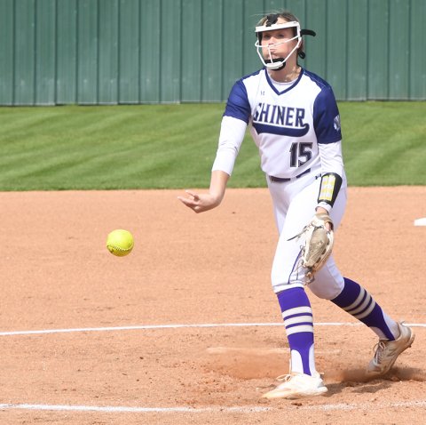 Lady Comanche Paeden Vincik pitches against Bloomington March 13. Against Ganado, she and Rylee Vancura had a home run. Photo by Mark Lube.