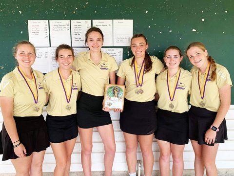From left is Bri Sofka, Lauren Faldyn, Morgan Lenehan, Chelsea Whiddon, Megan Winkenwerder and Callie Chrismon. Not pictured is Grace Migl and Olivia Akin. Photo courtesy of Michelle Winkenwerder