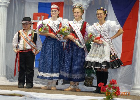 Winners in the  2023 Czech Heritage Society Miss Texas Czech-Slovak Queen Pageant were, left  to right, Czech-Slovak Little Prince Lincoln Holecek, Czech-Slovak Junior Queen Grace Moravec, Czech-Slovak Queen Katie Kostelnik, Czech-Slovak Little Princess Mabry Sustala. Photo by Gene Cerny.