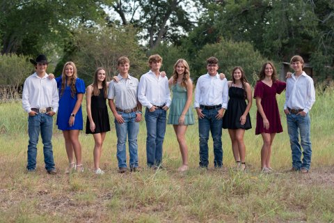 Pictured are, the nominees and their escorts, left to right, Carter Dickens, Chelsea Whiddon, Meghan Blaschke, Kaidan Boothe, Trace Bishop, Aimee Mitchon, Jackson Welch, Brooke Palmer, Rylee Vancura and Cale Shows. Photo by Lori Raabe.