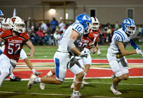 Halfback Brady Haas (10) rambles for a big gain in the 31-14 district win over Central Texas Christian. Brady rushed for 120 yards on 24 carries and two touchdowns. Melissa Kutac