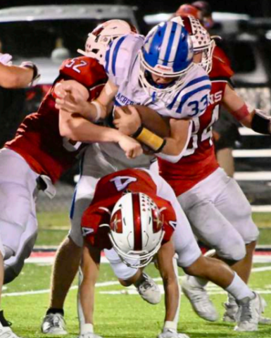 Cade Steffek and the Sacred Heart Indians take on Muenster Sacred Heart in Robinson Friday. Melissa Kutac/Tribune-Herald