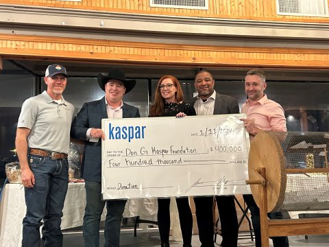 Pictured are, left to right, David Ehrig, foundation director, Jason Kaspar, Carli Elias, Peter Robinson and Chris Kaspar.