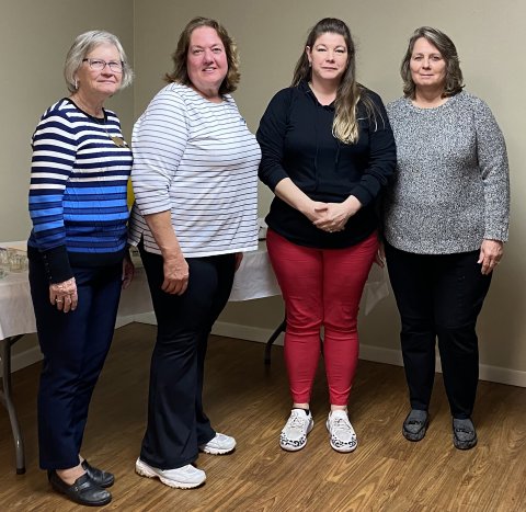 Regent Shirley Nagelmueller is pictured on the left with new members recently received into the Catholic Daughters: Diane Hirsch, Angel Rader, and Sonya Lovejoy.