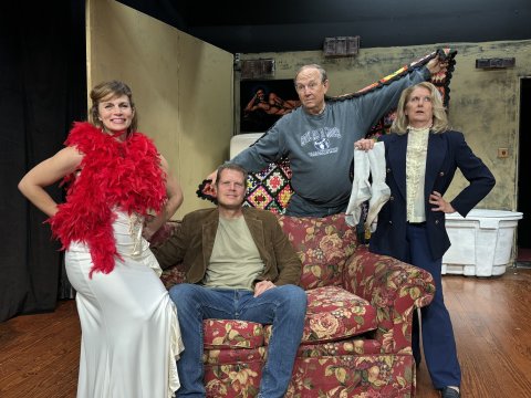 Pictured is a cast scene from “Accommodations”: left to right, Jodi Adamek, Gabe Adamek, Chuck Stratman, Josh Kaspar.