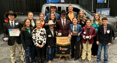 Fifteen Hallettsville FFA/4-H members competed in last week’s Houston Livestock Show and Rodeo (HLSR) Commercial Steer Contest with Jake Ressler named Grand Champion out of 154 competitors. As a result, Ressler was awarded a brand new Ford Truck. Ryan Janak finished third overall, while Rylan Marak was a Top Finalist. Front from left are Ashlyn Pustka, Landry Whitley, Tanner Pustka, Jake Ressler, Abby Ressler, Holly Ressler and Trevor Phillips. 