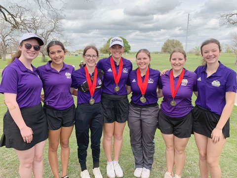 The Lady Comanches golf team won the St. Paul Tournament on March 12. From left are Maddie Collins, Jaleigh Ramirez, Grace Migl, Chelsea Whiddon, Bri Sofka, Olivia Akin and Evy Johnson. Photo courtesy of Michelle Winkenwerder
