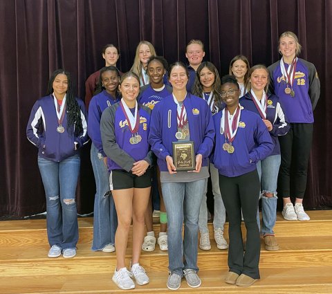 Members of the Lady Comanches track team who ran at the Hallettsville meet last Thursday. Front row from left are Brinley Ramirez, Rylee Vancura and JaLeah Curtis. Middle row from left are Haley Perkins, Jaliyah Barnett, A’Journee Kuykendall, Jaeleigh Ramirez and Lily Prove. Top row from left is Kara Remschel, Kallee Kifer, Eve Roberts, Arya Terry and Addy Siegel. Not pictured is JaMya Wright. Photo courtesy of Kristi Peterson.