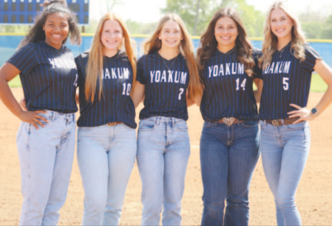 YHS 2024 Lady Bulldog Softball Team seniors. Pictured from left to right are Destiny Rios, Lexi Zaruba, Macie Blakeney, Madilynn Steinmann, and Addison Pekar. Contributed photo.