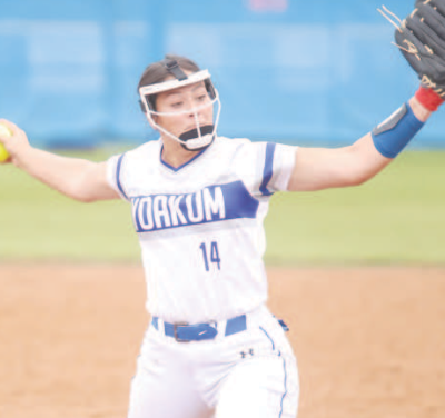 Madilynn Steinmann pitches her last game for the YHS Softball Team on on May 3 in Yoakum. Photo courtesy of Raymond Rosas