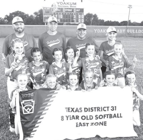 The Hallettsville 8s came up short in an attempt to win the 8U District 31 title. In the back row, from left, are manager David Halata Jr. coaches Scott Rainosek, Matt Mikes and Jessica Hanslik. Contributed photo