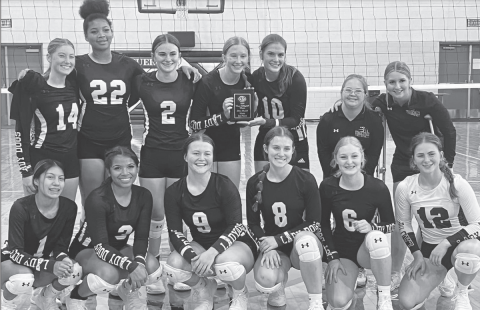 Pictured are the Lady Bulldogs of the Yoakum High School Volleyball Team with their first place plaque in the Aug.15-17 tournament. Contributed photo