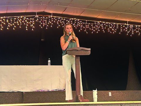 Guest speaker Amber Smith gave a heartfelt testimony about the loss of her son and the importance of enrolling children into ISR. Photo by Clayton Kelley.