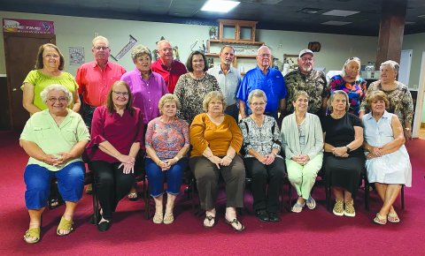 Pictured are, front row, left to right, Alice (Machart) Machacek, Katherine (Fisseler) Filla, Marie (Simper) Matias, Helen (Machacek) Faltysek, Jeannette (Filip) Henke, Dianna (Berger) Fredericks, Susan (Bender) Sembera and Dolores (Janak) Dobbs; back row, left to right, Mary Jane (Simper) Berger, Ben Janak, Georgia (Darilek) Kutach, Jimmy Hajek, Jeannette (Bujnoch) Dierschke, Andrew Kocian, Marvin Machacek, Patrick Kocian, Theresa (Beal) Kruse and Diana Hybner.