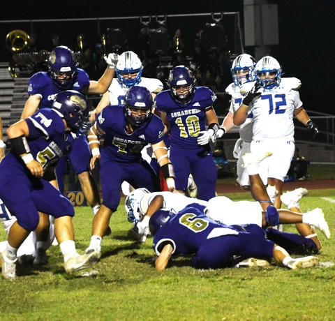 The Shiner defense (pictured here against Louise on Nov. 1) held Woodboro to under 50 yards of offense. Photo by Mark Lube.