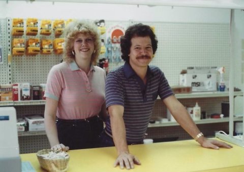 Carol and Howard Gloor behind the counter, when the store was first opened.
