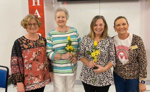 Pictured are, left to right, President Betty Petras, and new members Debra Calhoun and Donna Fikac with director Lisa Stafford.