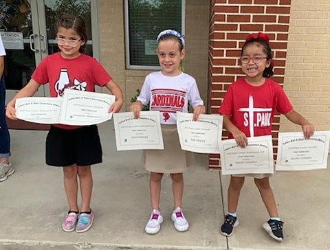 Lavaca Soil and Water Conservation District 13 selected its school-wide K through 2nd grade poster winners from Shiner Catholic School, who include from left Annabelle Montemayor (1st), Arisa Lekgegaj (2nd) and Haydee Gonzalez (3rd). Montemayor’s and Lekgegaj’s posters placed second and third at district in the K thru 2nd grade division. 