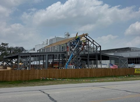 Pictured is the Spoetzl Brewery’s new cocktail bar and lounge. The brewery recently put up new roof trusses on the building. Photo by Tom Fiorenzi.