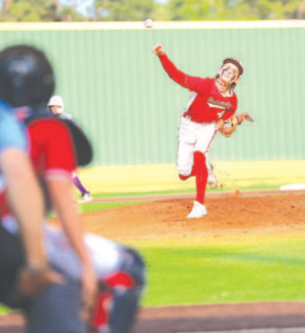 Will Halata delivers a pitch during the Tuesday, May 20 game here. Photo by Chuck Grafe