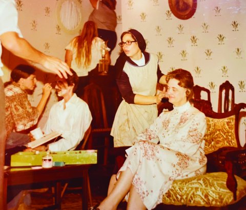 Sister Michelle and the late Jean Kaspar preparing for a production.