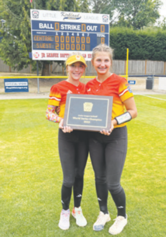 Contributed photo From left, Chloe Grahmann and Paelyn Etzler played a big part in Columbus winning the Jr. Little League World Series.