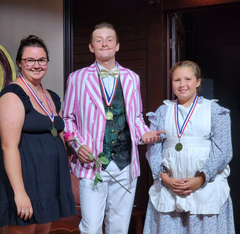 Award winners are, left to right, Hali Westergren (Lamplighter award for Outstanding Crew), Patrick Egan (Sister Michelle Award for Outstanding Theatre Personality) and Hadley McDonald (Best Youth Debut award).