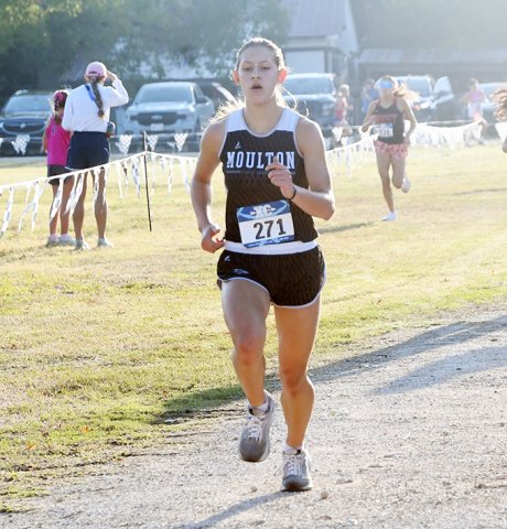 Ava Olivarez had time of 14:18.47 seconds got her fifth in the 1A-2A varsity girls division. Photo by Mark Lube.