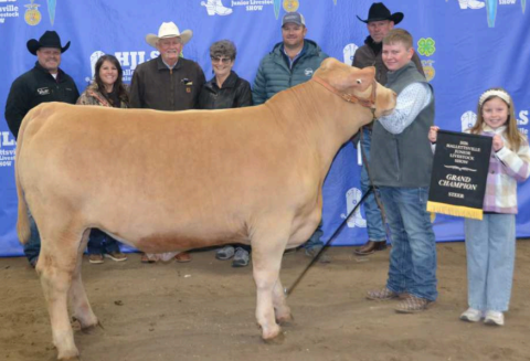 Connor Jansky exhibited the Grand Champion Steer at the 63rd annual Hallettsville Junior Livestock Show held this past weekend at the William and Alton Allen Exposition Center. Jansky’s Charolais cross steer was purchased by the Show Ring Supporters group. Photo by Jimmy Appelt