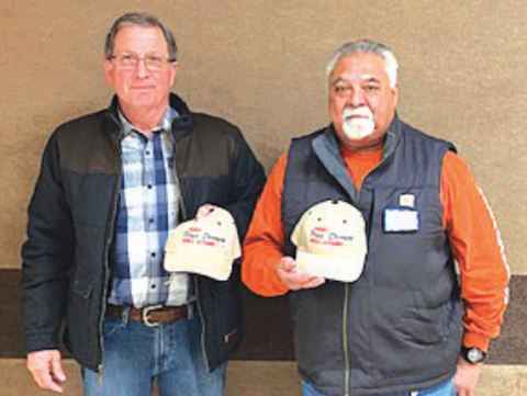 The 74th annual Texas State Championship Domino Tournament took place Sunday, Jan. 11 and prior to the start of the tournament Hall of Fame induction ceremonies were held. Inducted into this year’s Domino Hall of Fame from left are Tom Neskora and David Hernandez. Contributed photo