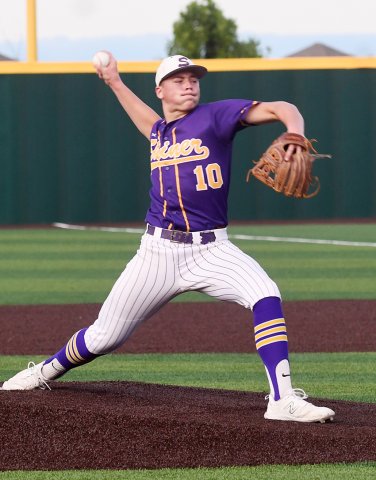 Charlie Clifford struck out five in his final outing as a pitcher for Shiner. Photo by Mark Lube.