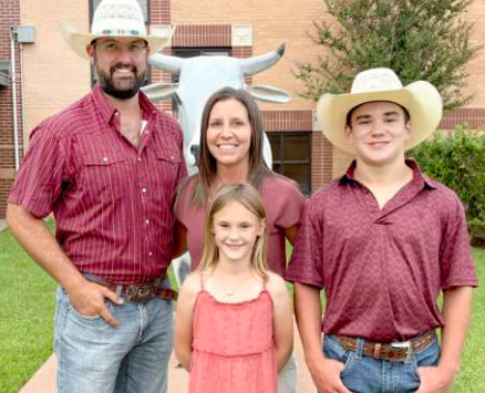 AT MONDAY’S HALLETTSVILLE ISD BOARD OF TRUSTEES MEETING, THE BOARD NAMED KRISTEN BROWN AS THE NEW PRINCIPAL FOR HALLETTSVILLE HIGH SCHOOL. PICTURED ARE GRACELYN OWEN, MASON OWEN, KRISTEN BROWN AND EASTON CAFFEY. CONTRIBUTED PHOTO
