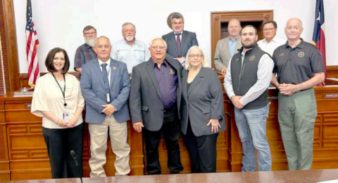 Marvin and Cathy Boedeker of Boedeker Plastics were recognized at Monday’s Lavaca County Commissioners’ Court meeting. The Boedekers donated to the School Safety Project, which was mandated, but not funded by the Texas State Legislature. The donation goes toward purchasing required safety equipment for all the schools in Lavaca County. Front row from left are LCSO records clerk/school safety liaison Neely Yackel, Sheriff Steven Greenwell, Marvin and Cathy Boedeker, LCSO captain Joshua Vaclavik...