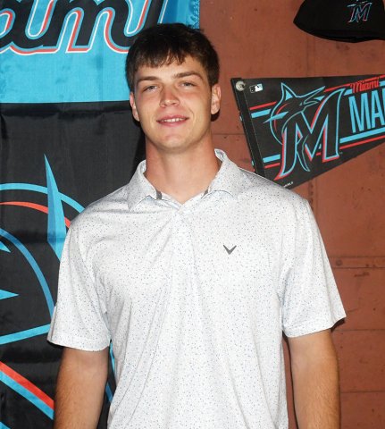 Shiner grad and Sam Houston State baseball standout Ryan Peterson was selected in the MLB Draft by the Miami Marlins organization this past weekend, marking the start of his professional career. His family hosted a post-draft party for him in Shiner on Monday attended by friends, family members, coaches, teammates and members of the media. Photo by Mark Lube. 
