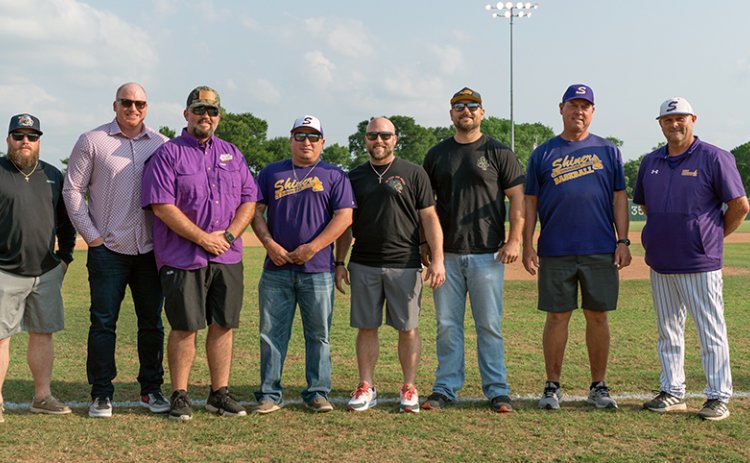 From left is DJ Pustka, Russell Boothe Jr, Colton Henley, AJ Perez, Garet Pustka, Brady Strauss, assistant coach Steven Cerny and head coach Daniel Boedeker.  Photo courtesy of Photos by Lori Raabe.